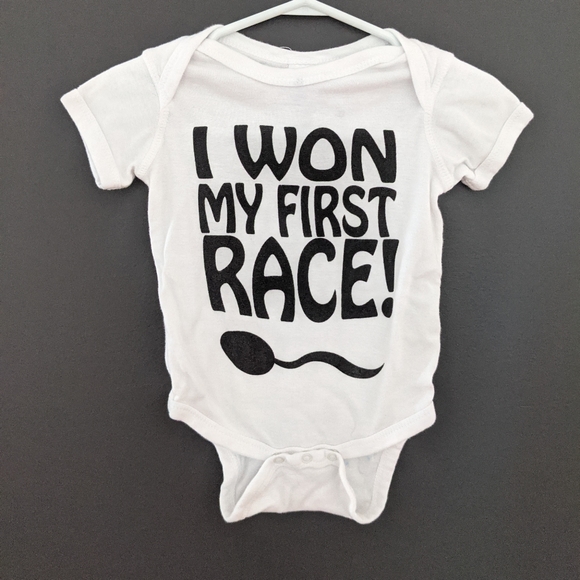 "I won my first race" white onesie/bodysuit - Picture 1 of 3